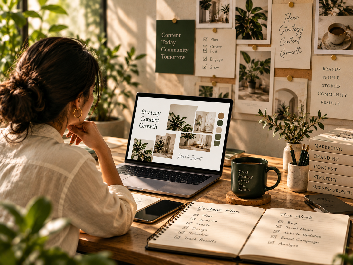 Branding strategy workspace showing brand identity, creative direction and business growth